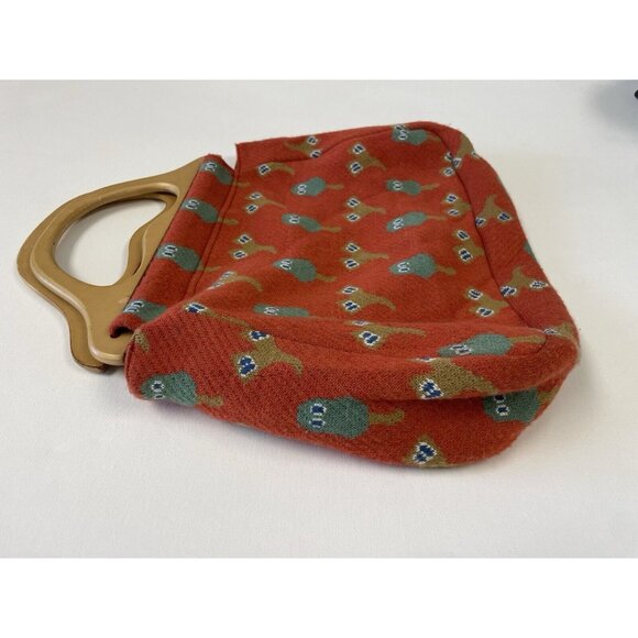 Ne-Net Orange Fair Isle Motif Knit Hobo Wooden Handle Tote Handbag Purse - Picture 2 of 10